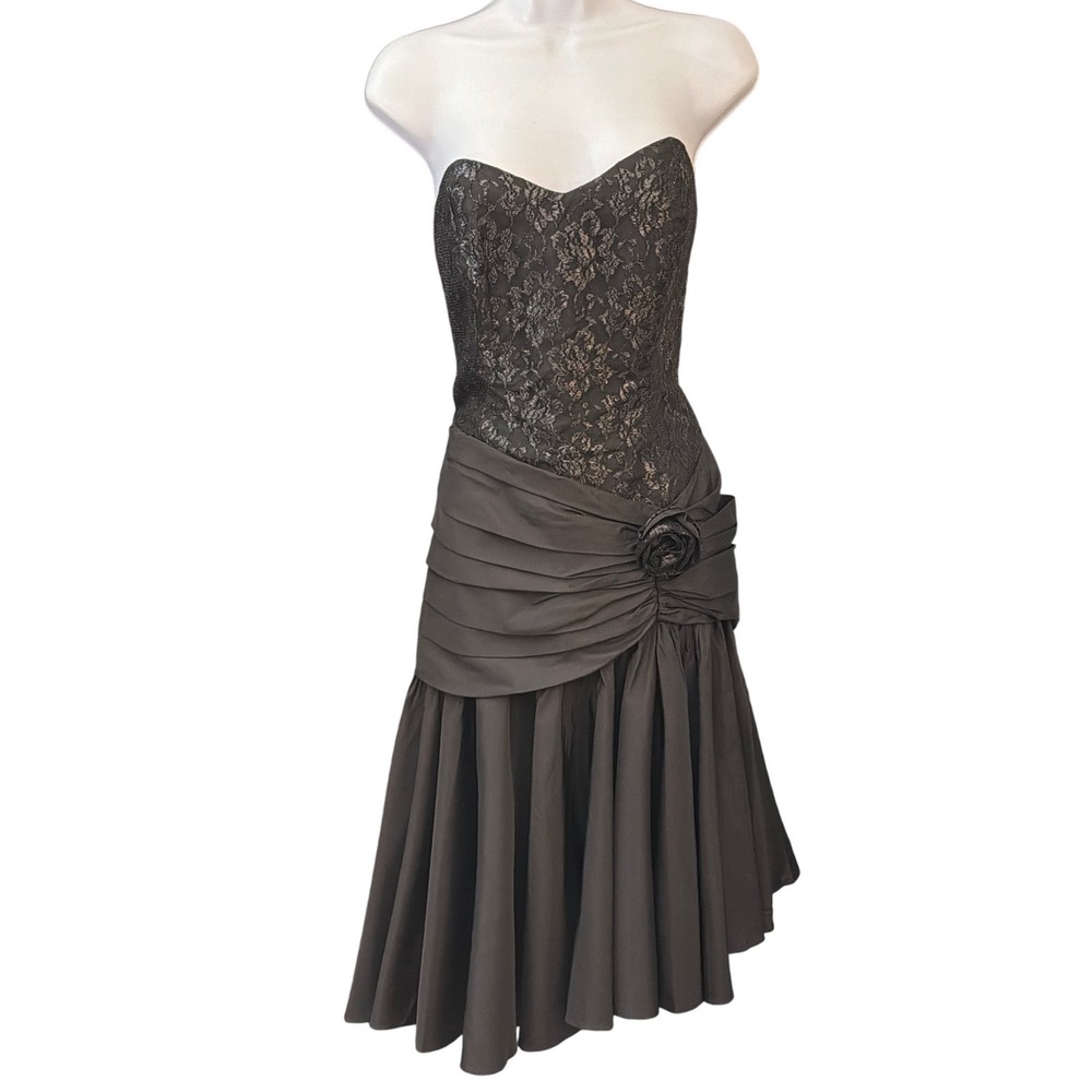 80s Night Moves New York Lace Dress Vintage Prom Goth Glam Rosette Dropped Waist